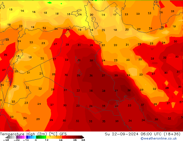 Temp. massima (2m) GFS dom 22.09.2024 06 UTC