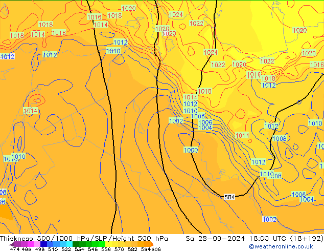 Dikte 500-1000hPa GFS za 28.09.2024 18 UTC