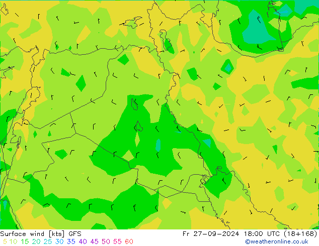 ветер 10 m GFS пт 27.09.2024 18 UTC