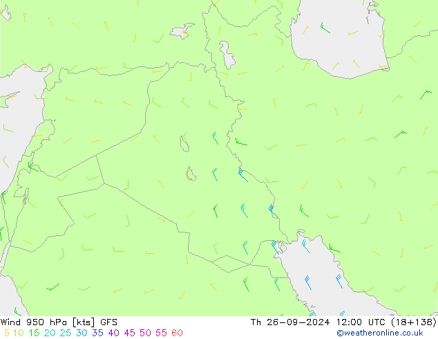 Wind 950 hPa GFS Čt 26.09.2024 12 UTC