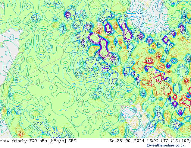 Vert. Velocity 700 hPa GFS sab 28.09.2024 18 UTC