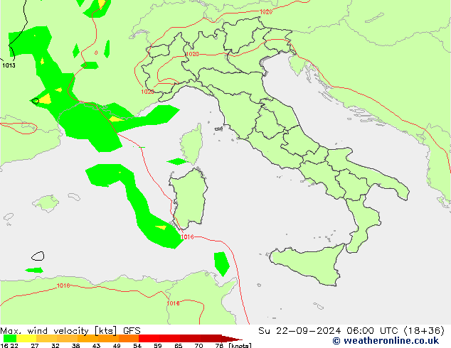 Maks. Rüzgar Hızı GFS Paz 22.09.2024 06 UTC