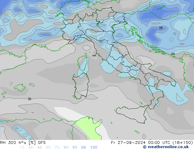 RH 300 гПа GFS пт 27.09.2024 00 UTC