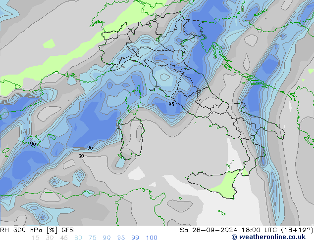 RH 300 hPa GFS Sáb 28.09.2024 18 UTC