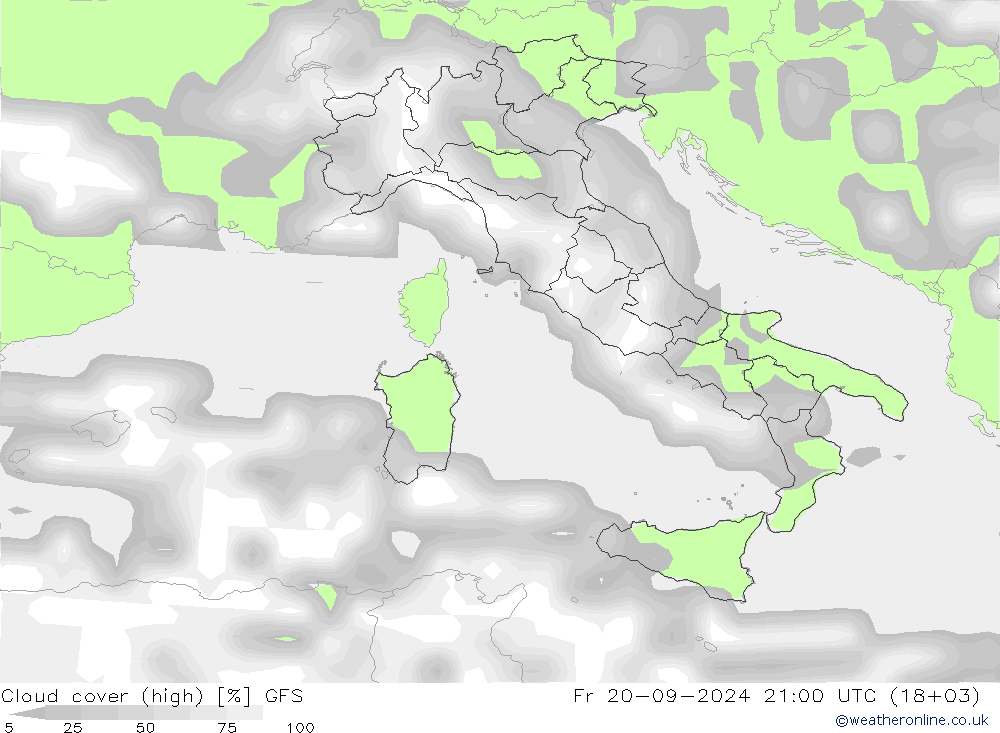 Cloud cover (high) GFS Fr 20.09.2024 21 UTC