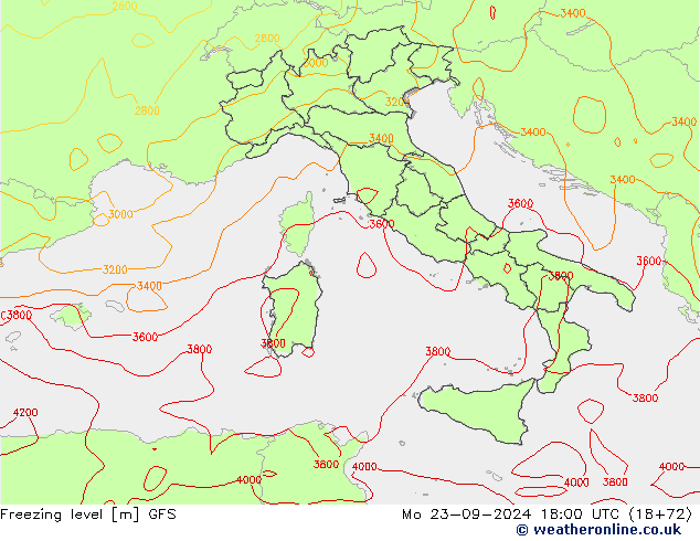 Zero termico GFS lun 23.09.2024 18 UTC