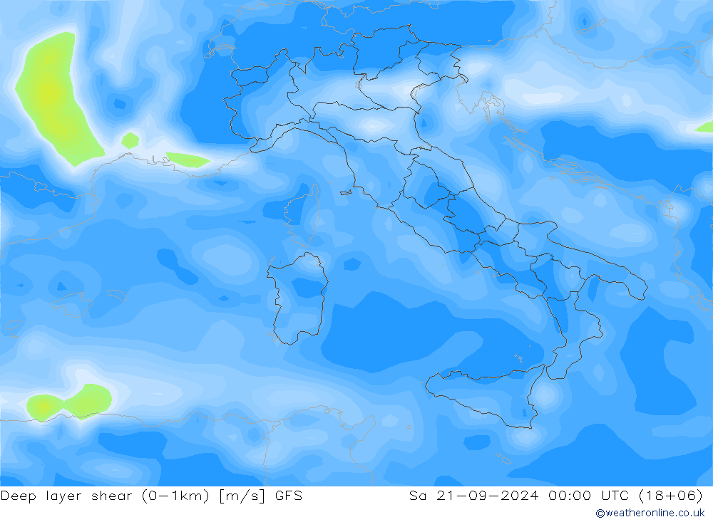 Deep layer shear (0-1km) GFS Cts 21.09.2024 00 UTC