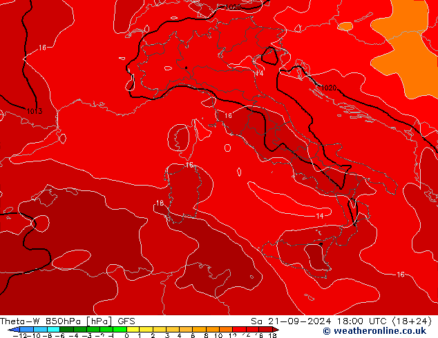 Theta-W 850hPa GFS za 21.09.2024 18 UTC