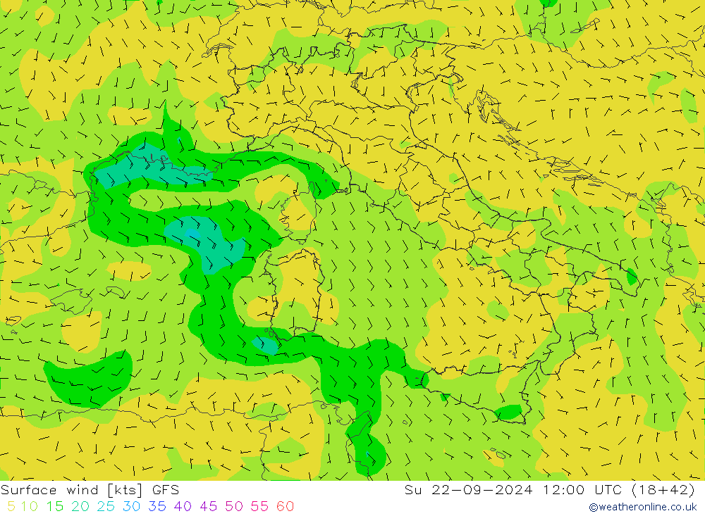 Rüzgar 10 m GFS Paz 22.09.2024 12 UTC