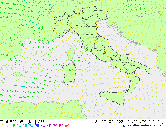 ветер 850 гПа GFS Вс 22.09.2024 21 UTC