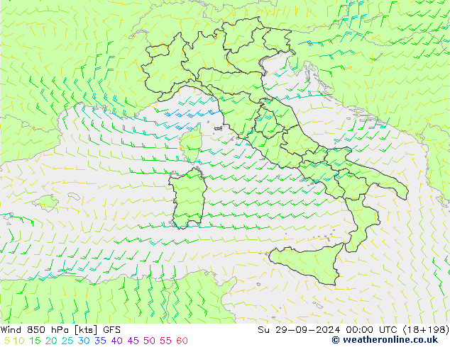 ветер 850 гПа GFS Вс 29.09.2024 00 UTC