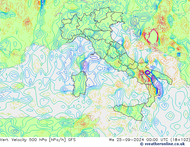 Vert. Velocity 500 hPa GFS mer 25.09.2024 00 UTC