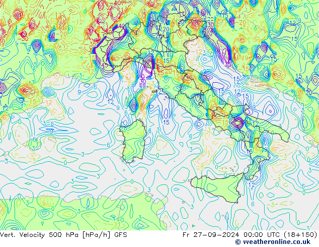 Vert. Velocity 500 hPa GFS Fr 27.09.2024 00 UTC