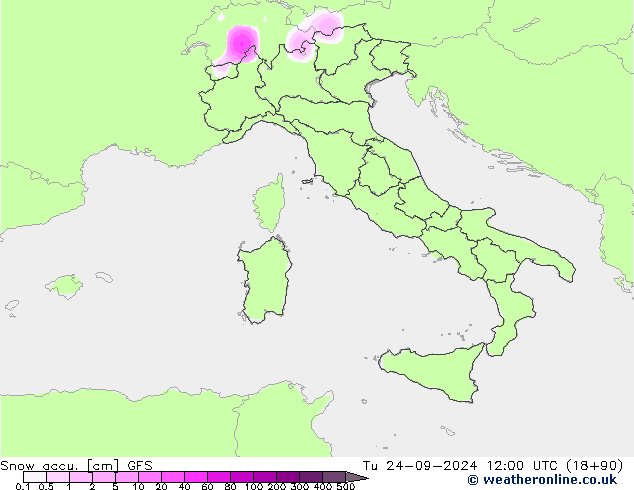 Snow accu. GFS Tu 24.09.2024 12 UTC