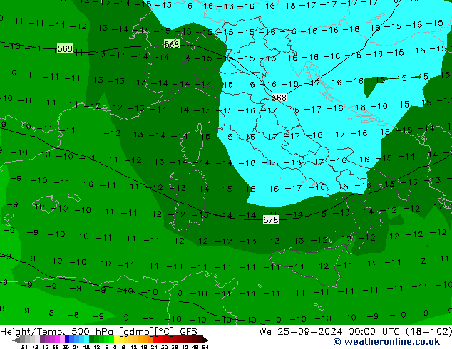 Height/Temp. 500 hPa GFS We 25.09.2024 00 UTC