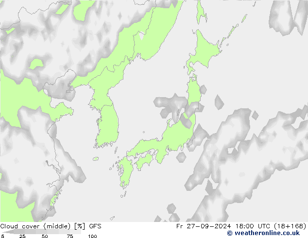 zachmurzenie (środk.) GFS pt. 27.09.2024 18 UTC