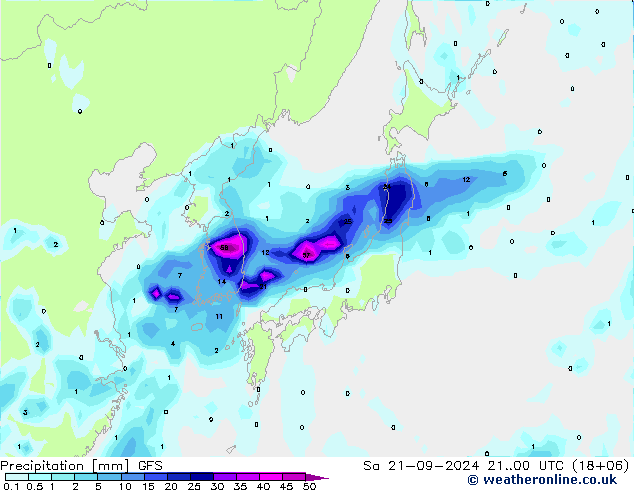 Precipitation GFS Sa 21.09.2024 00 GMT