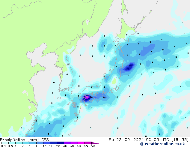 Srážky GFS Ne 22.09.2024 03 GMT