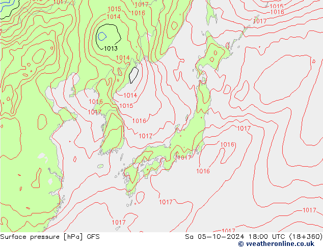 Presión superficial GFS sáb 05.10.2024 18 UTC