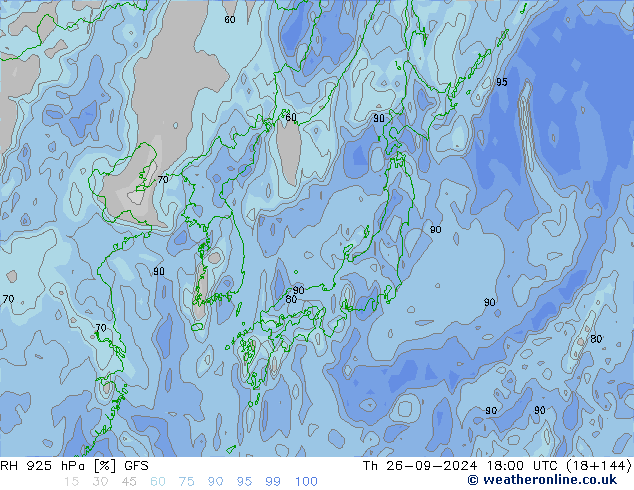 RH 925 hPa GFS Čt 26.09.2024 18 UTC