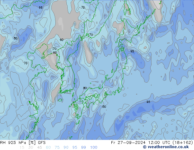 RH 925 hPa GFS Fr 27.09.2024 12 UTC