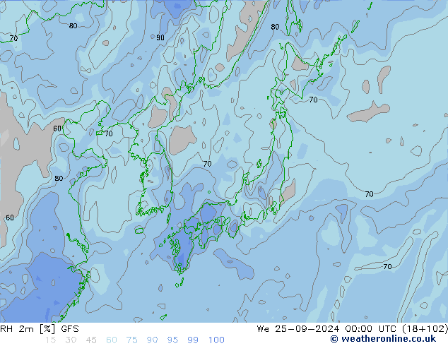 RH 2m GFS Qua 25.09.2024 00 UTC