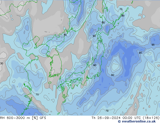 RH 600-3000 m GFS Th 26.09.2024 00 UTC