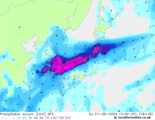 Précipitation accum. GFS sam 21.09.2024 12 UTC