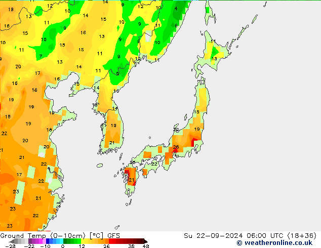 Temp (0-10cm) GFS dim 22.09.2024 06 UTC