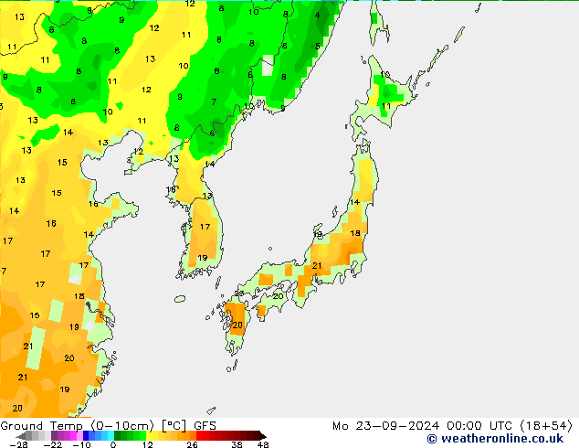 Ground Temp (0-10cm) GFS Po 23.09.2024 00 UTC