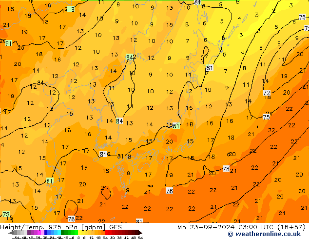 Height/Temp. 925 hPa GFS  23.09.2024 03 UTC