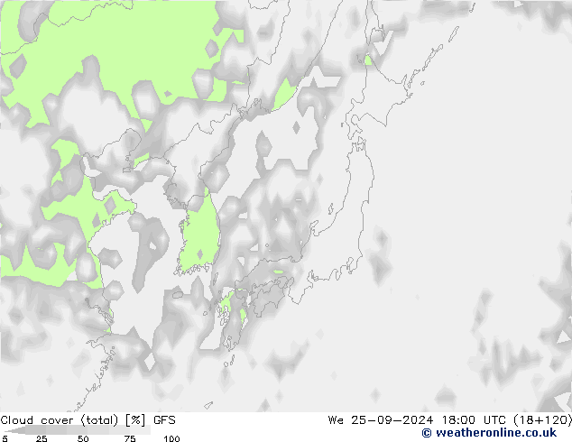 Cloud cover (total) GFS We 25.09.2024 18 UTC