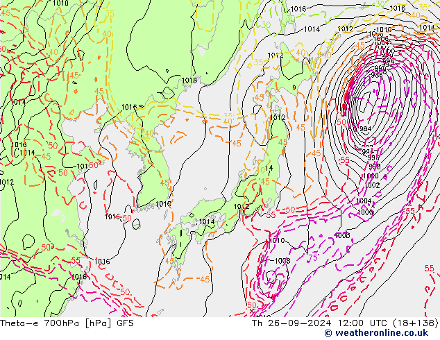 Theta-e 700hPa GFS Do 26.09.2024 12 UTC