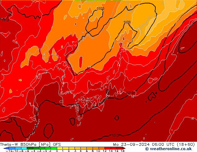 Theta-W 850hPa GFS lun 23.09.2024 06 UTC