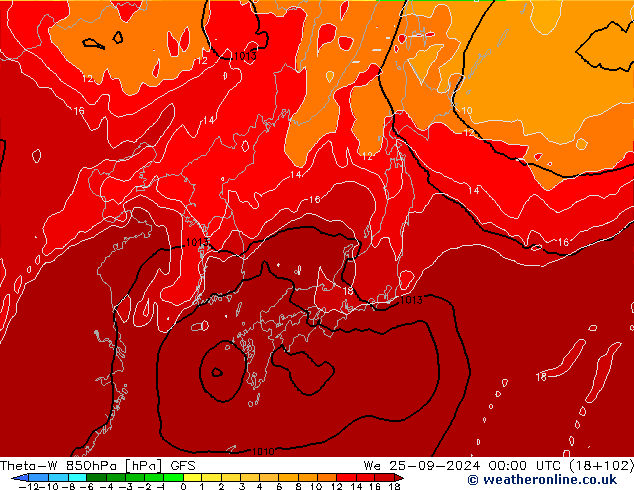 Theta-W 850hPa GFS Mi 25.09.2024 00 UTC