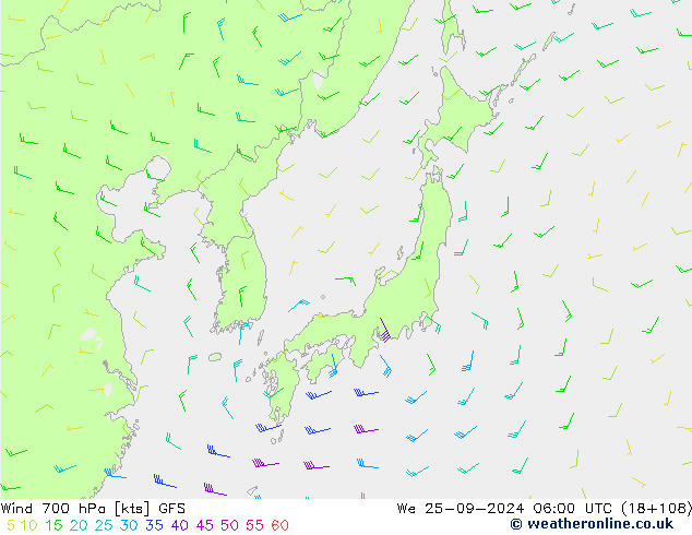 Wind 700 hPa GFS wo 25.09.2024 06 UTC