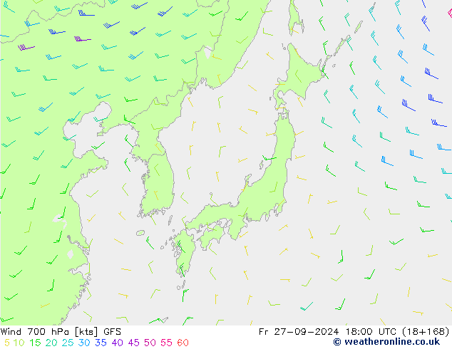 Wind 700 hPa GFS Pá 27.09.2024 18 UTC