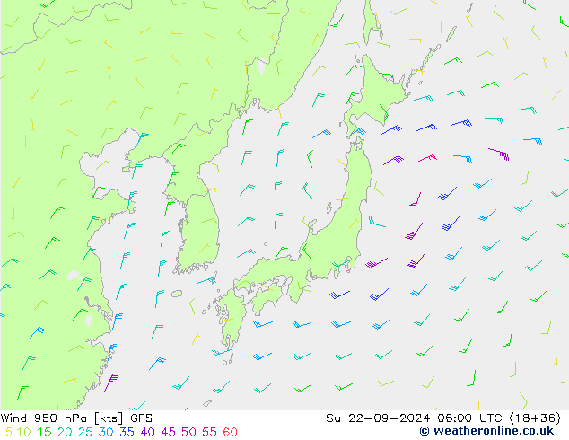 Wind 950 hPa GFS Su 22.09.2024 06 UTC