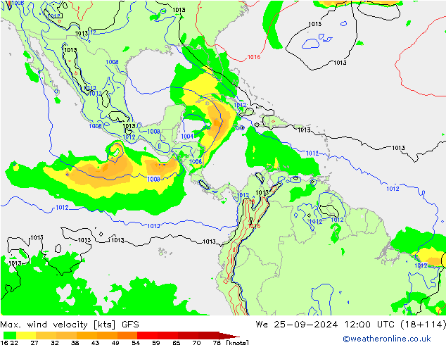 Max. wind snelheid GFS wo 25.09.2024 12 UTC