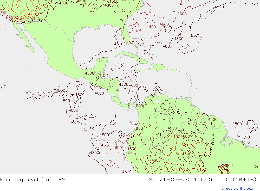 Isoterma de zero graus GFS Sáb 21.09.2024 12 UTC