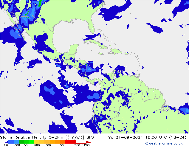 Storm Relative Helicity GFS so. 21.09.2024 18 UTC