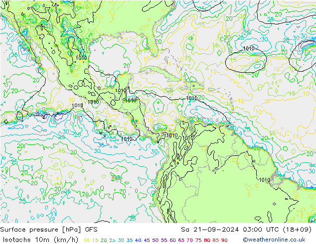 Isotachs (kph) GFS Sa 21.09.2024 03 UTC