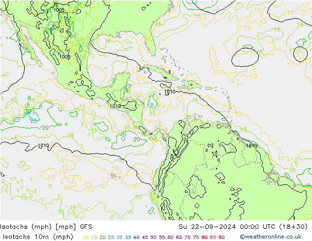 Izotacha (mph) GFS nie. 22.09.2024 00 UTC