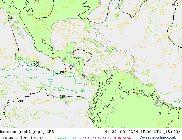 Isotachs (mph) GFS  23.09.2024 15 UTC