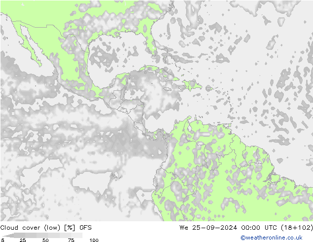 Cloud cover (low) GFS We 25.09.2024 00 UTC