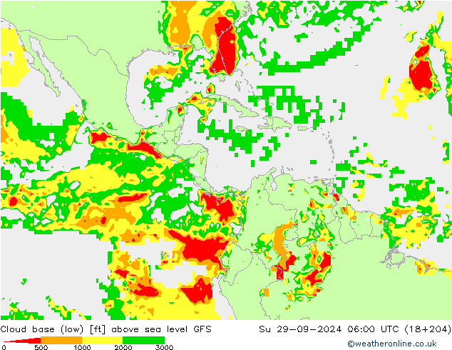 Cloud base (low) GFS Su 29.09.2024 06 UTC