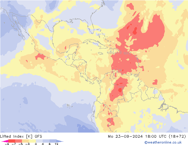 Lifted Index GFS lun 23.09.2024 18 UTC