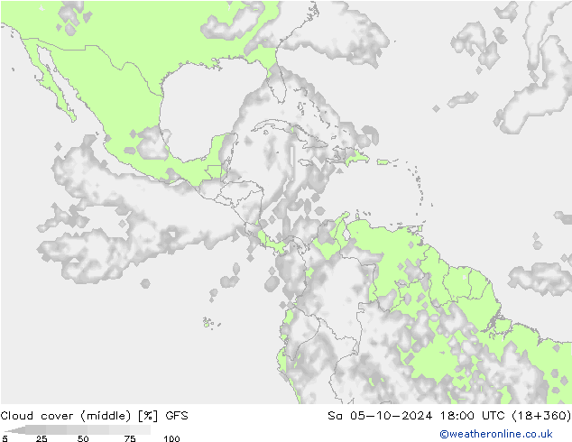 Bewolking (Middelb.) GFS za 05.10.2024 18 UTC