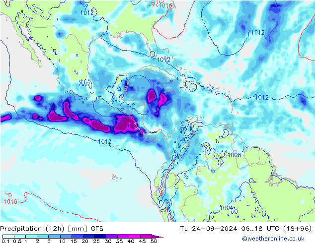 Precipitation (12h) GFS Tu 24.09.2024 18 UTC