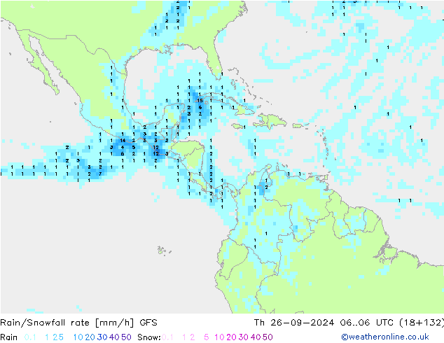 Rain/Snowfall rate GFS чт 26.09.2024 06 UTC